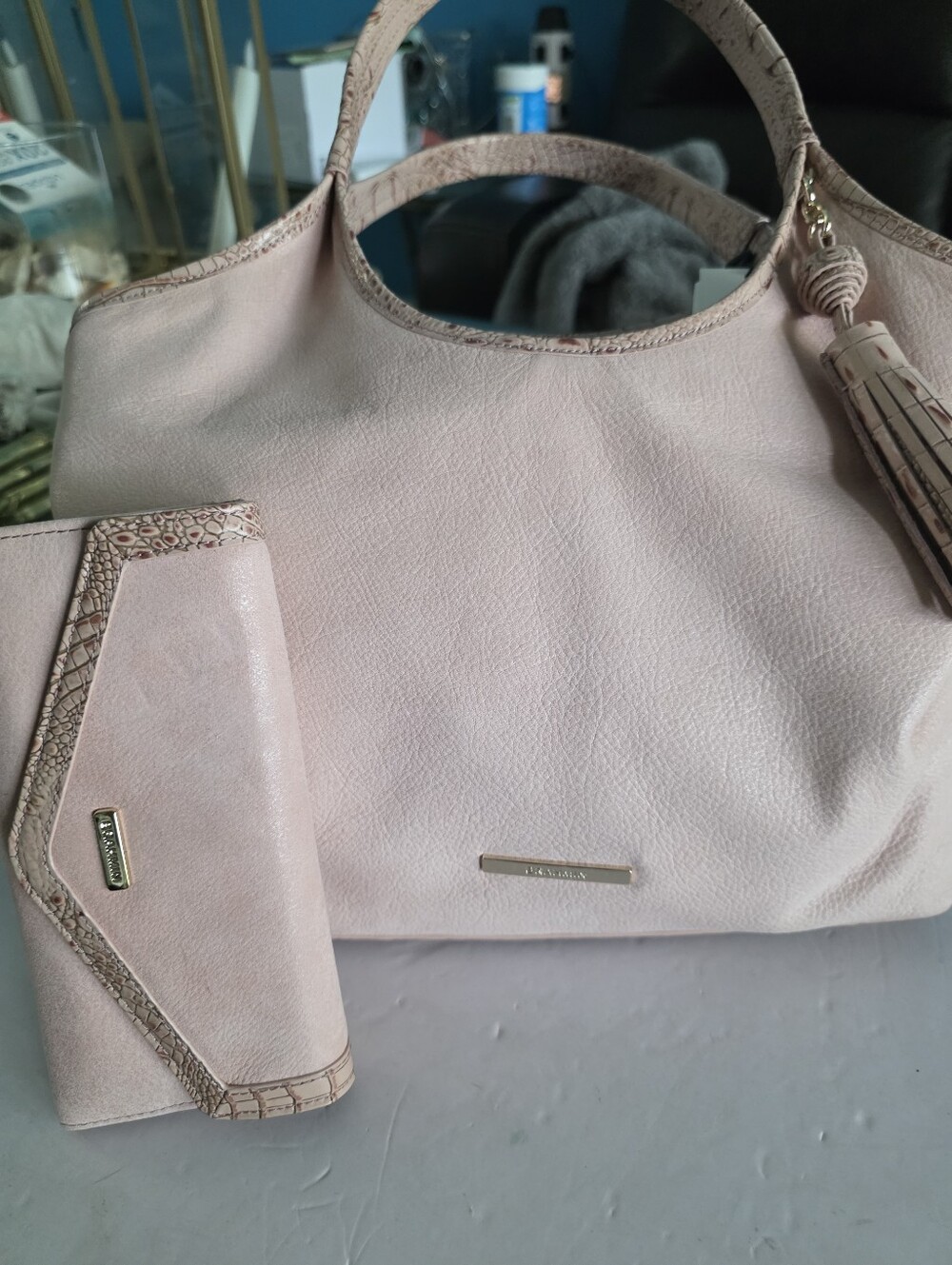 New Brahmin Blush Pink Women’s Tote Bag with Matching Wallet - Designer Style